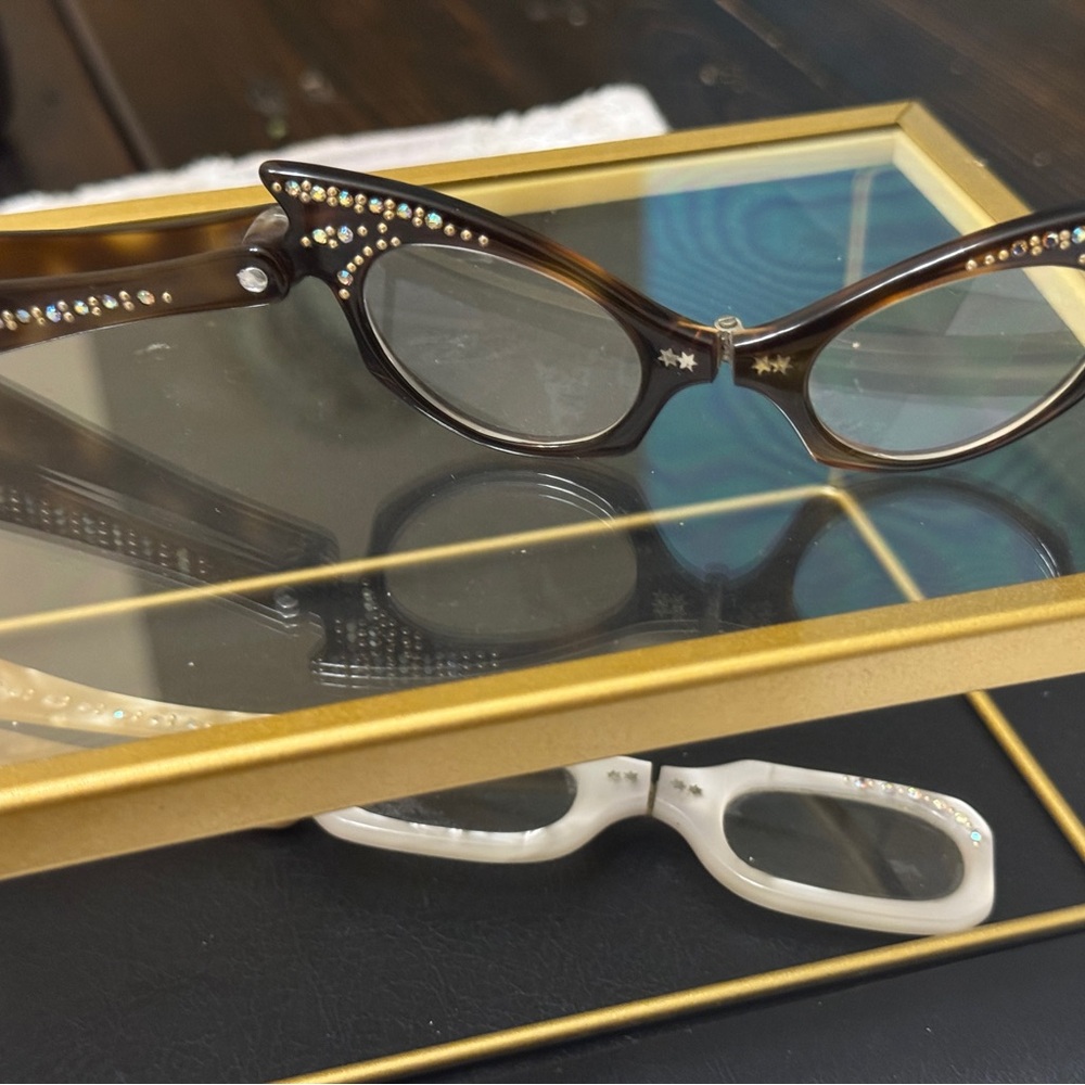 Elegant tiny Antique Brown Rhinestone-Embellished OPERA Glasses